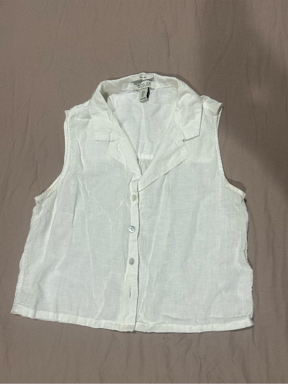 Rachel Zoe White Sleeveless Button-Front 100% Linen top